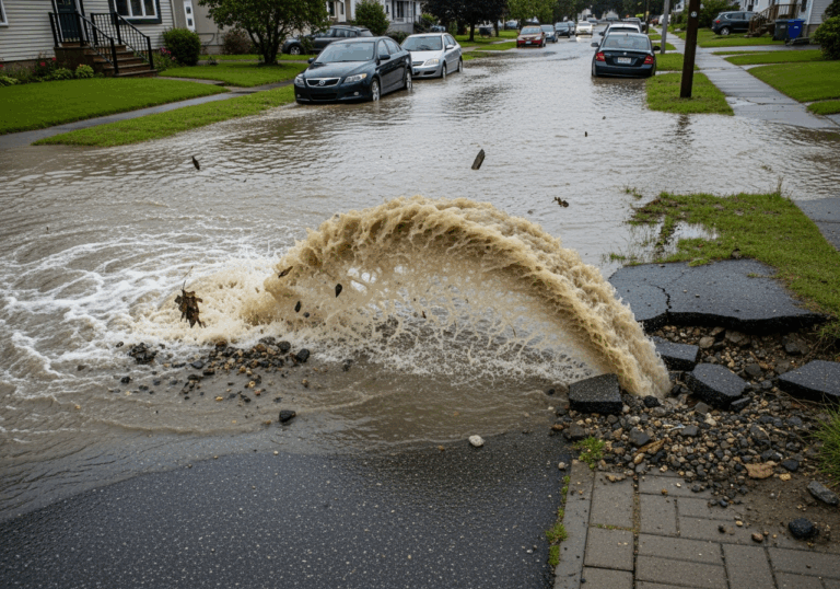 burst main water pipe